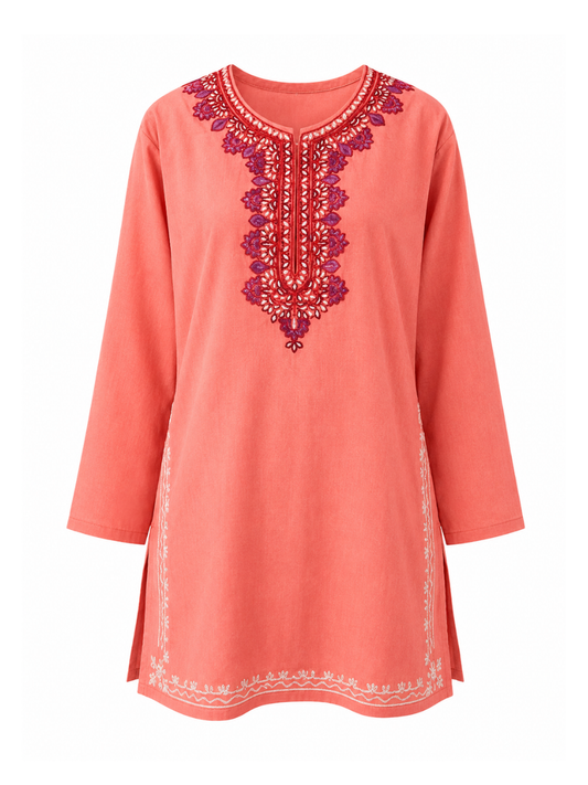 Noor : Aari embroidery summer kurti | Rose Pink