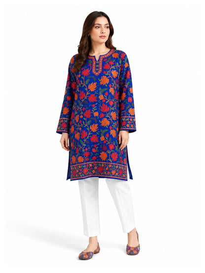 Noor : chinar embroidery summer kurti | navy blue