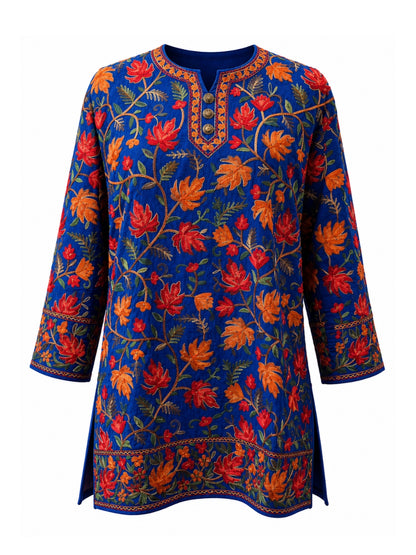 Noor : chinar embroidery summer kurti | navy blue