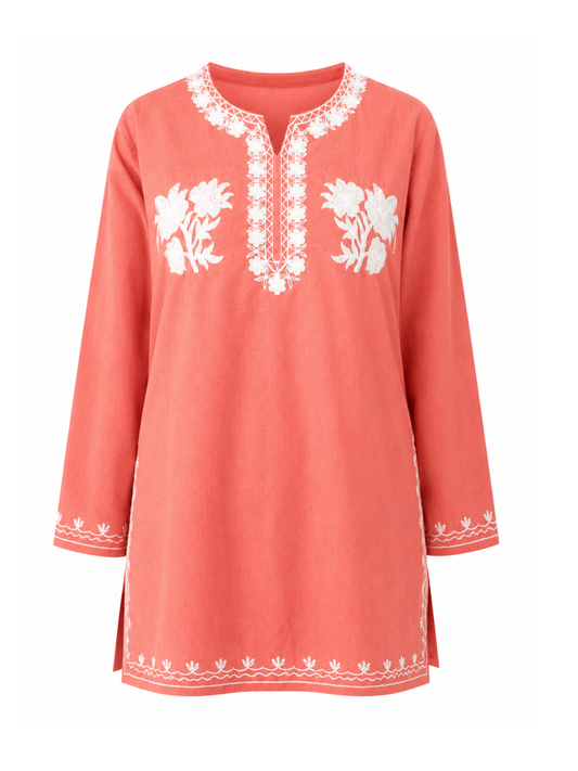Noor : Aari embroidery summer kurti | Rose Pink