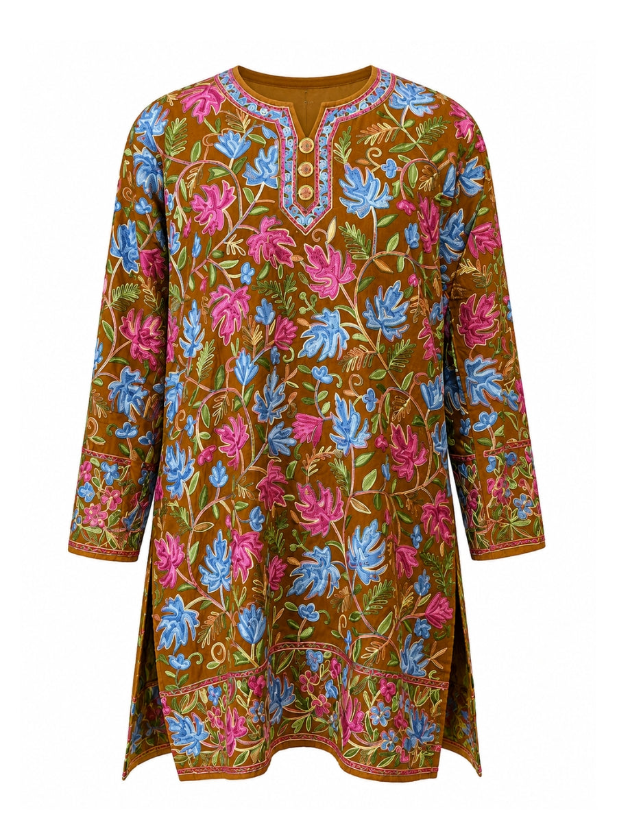 Noor : chinar embroidery summer kurti | Brown