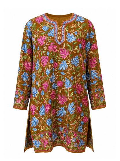 Noor : chinar embroidery summer kurti | Brown