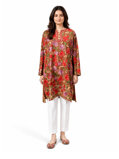 Noor : chinar embroidery summer kurti | Brown