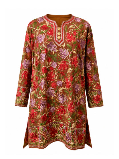Noor : chinar embroidery summer kurti | Brown