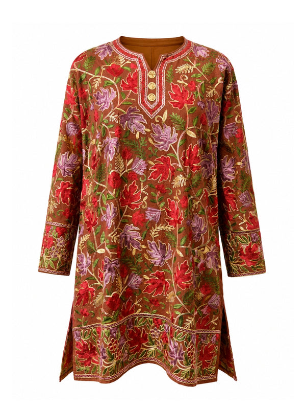 Noor : chinar embroidery summer kurti | Brown
