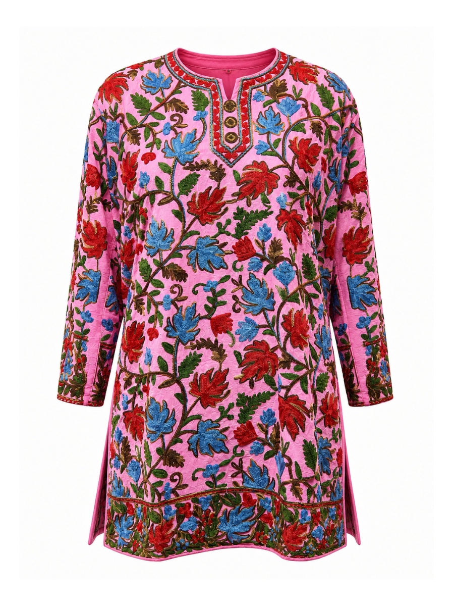 Noor : chinar embroidery summer kurti | pink