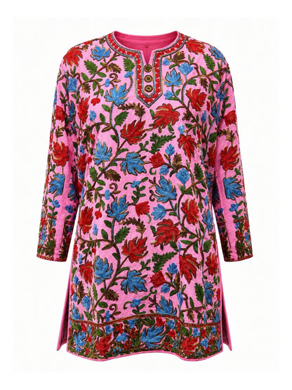 Noor : chinar embroidery summer kurti | pink