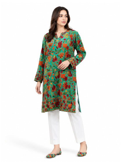 Noor : chinar embroidery summer kurti | light green