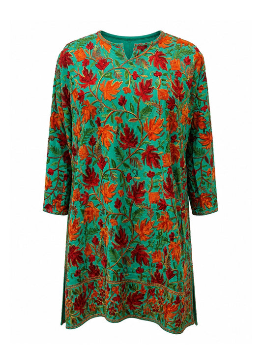 Noor : chinar embroidery summer kurti | light green