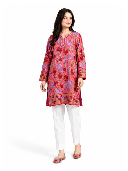 Noor : chinar embroidery summer kurti | Pink