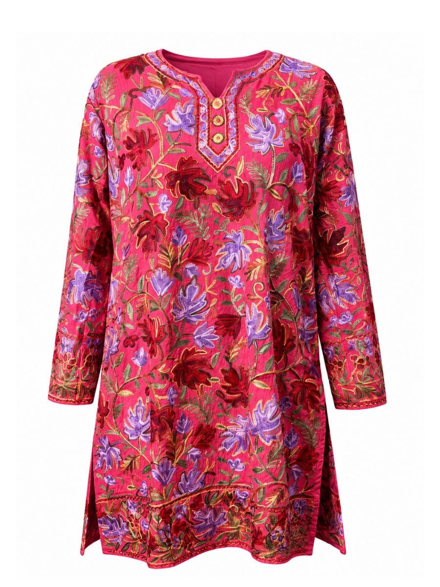 Noor : chinar embroidery summer kurti | Pink
