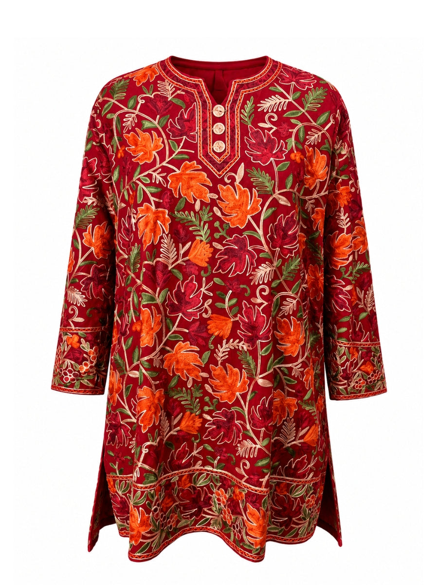 Noor : chinar embroidery summer kurti | Red