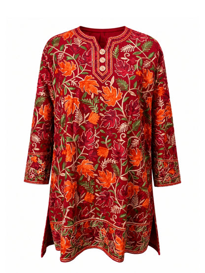 Noor : chinar embroidery summer kurti | Red