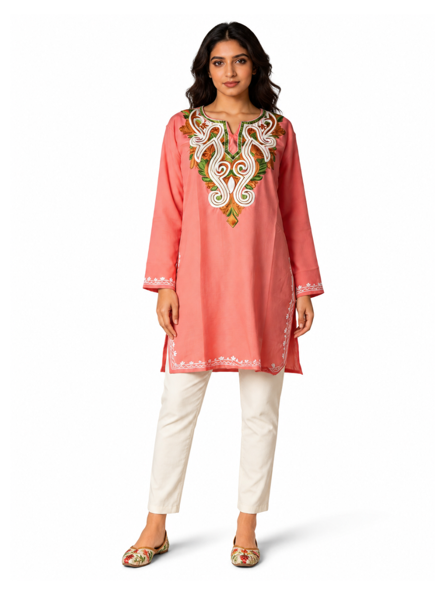 Noor : Aari embroidery summer kurti | Red Rose