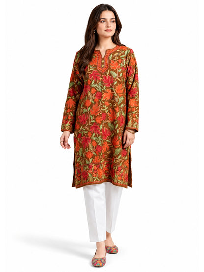 Noor : chinar embroidery summer kurti | Brown