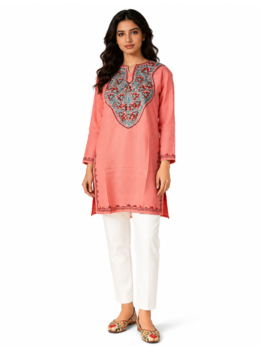 Noor : Aari embroidery summer kurti | Red Rose