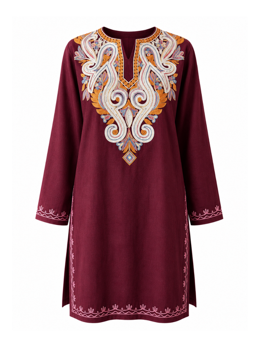 Noor : Aari embroidery summer kurti | Plum