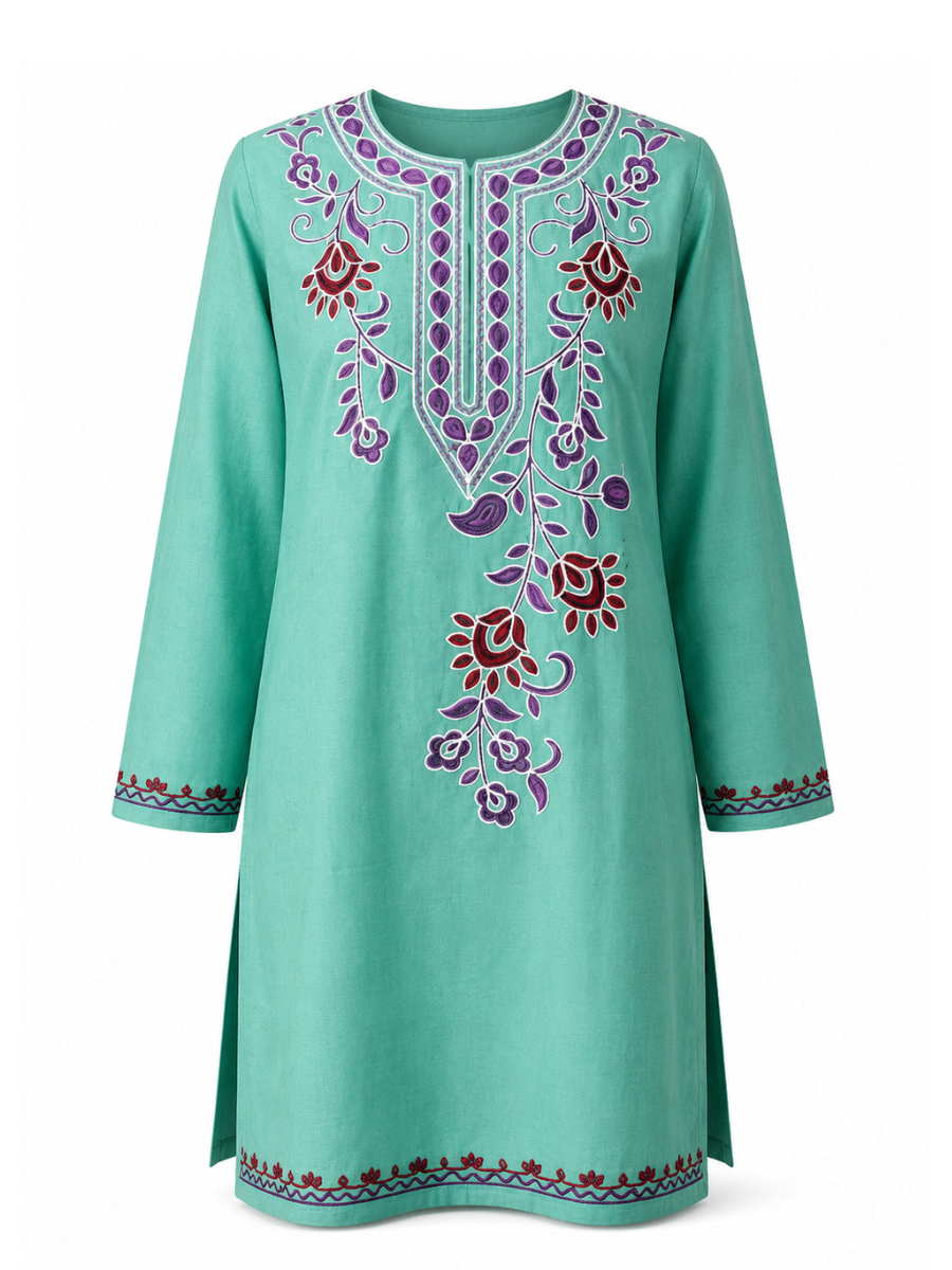 Noor : Aari embroidery summer kurti | Ocean Teal