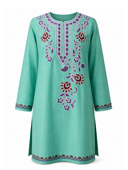Noor : Aari embroidery summer kurti | Ocean Teal