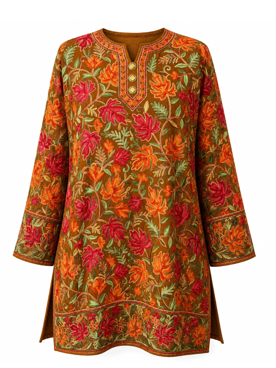 Noor : chinar embroidery summer kurti | Brown