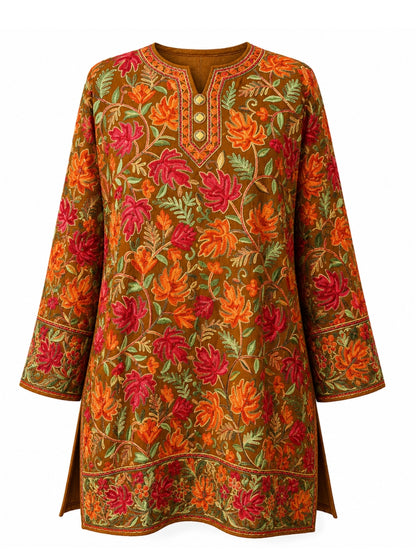 Noor : chinar embroidery summer kurti | Brown