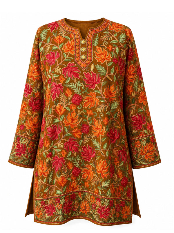 Noor : chinar embroidery summer kurti | Brown