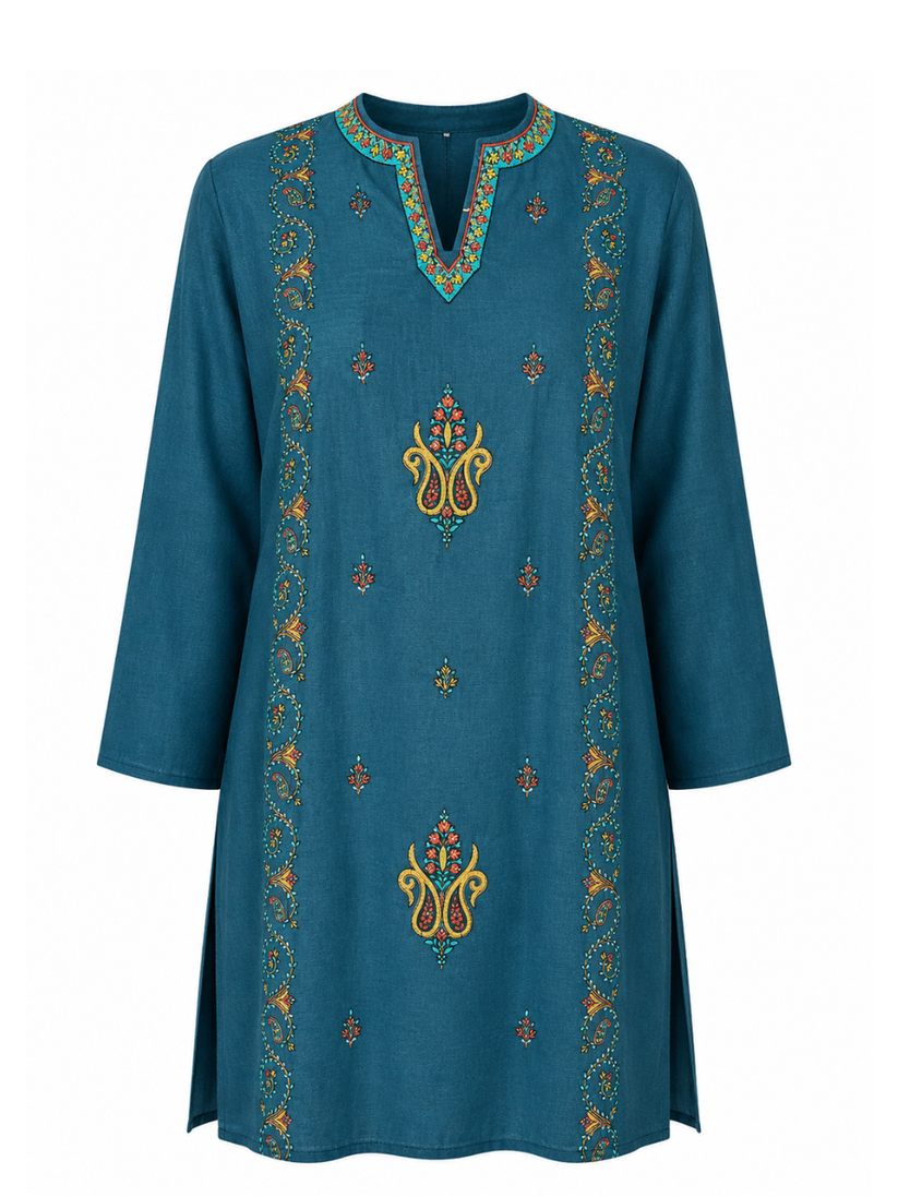 Noor : Sozni embroidery summer kurti | Dark Teal