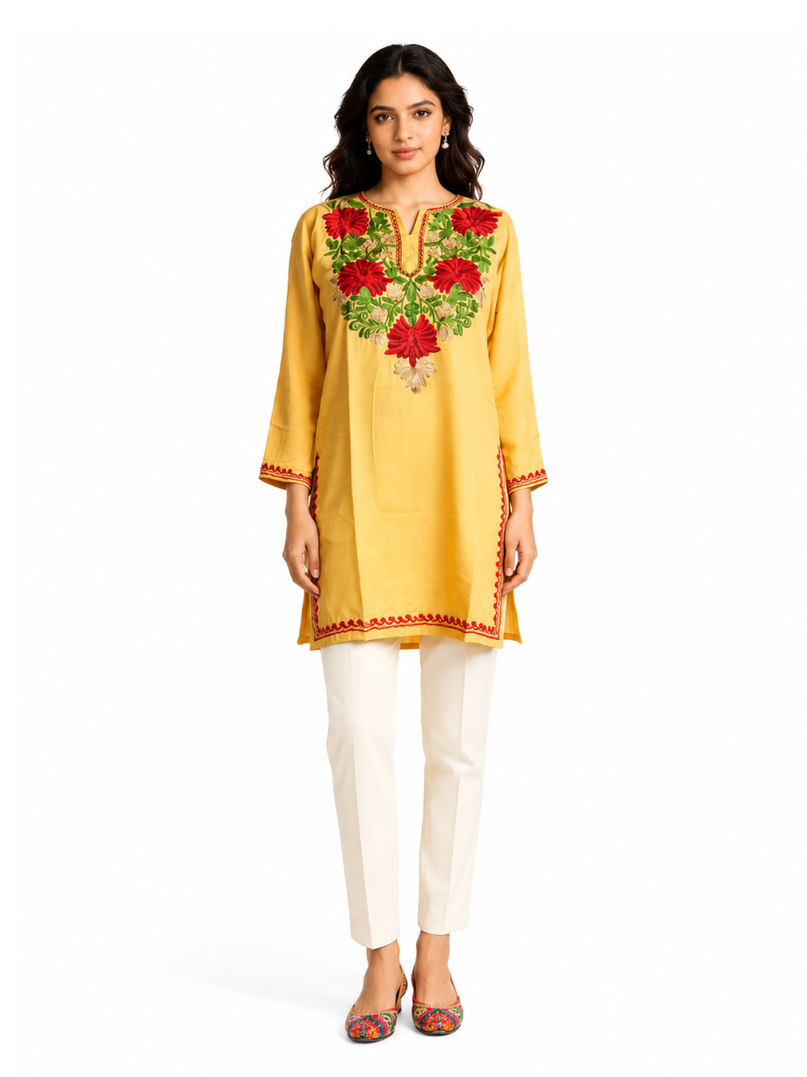 Noor : Aari embroidery summer kurti | Light Yellow