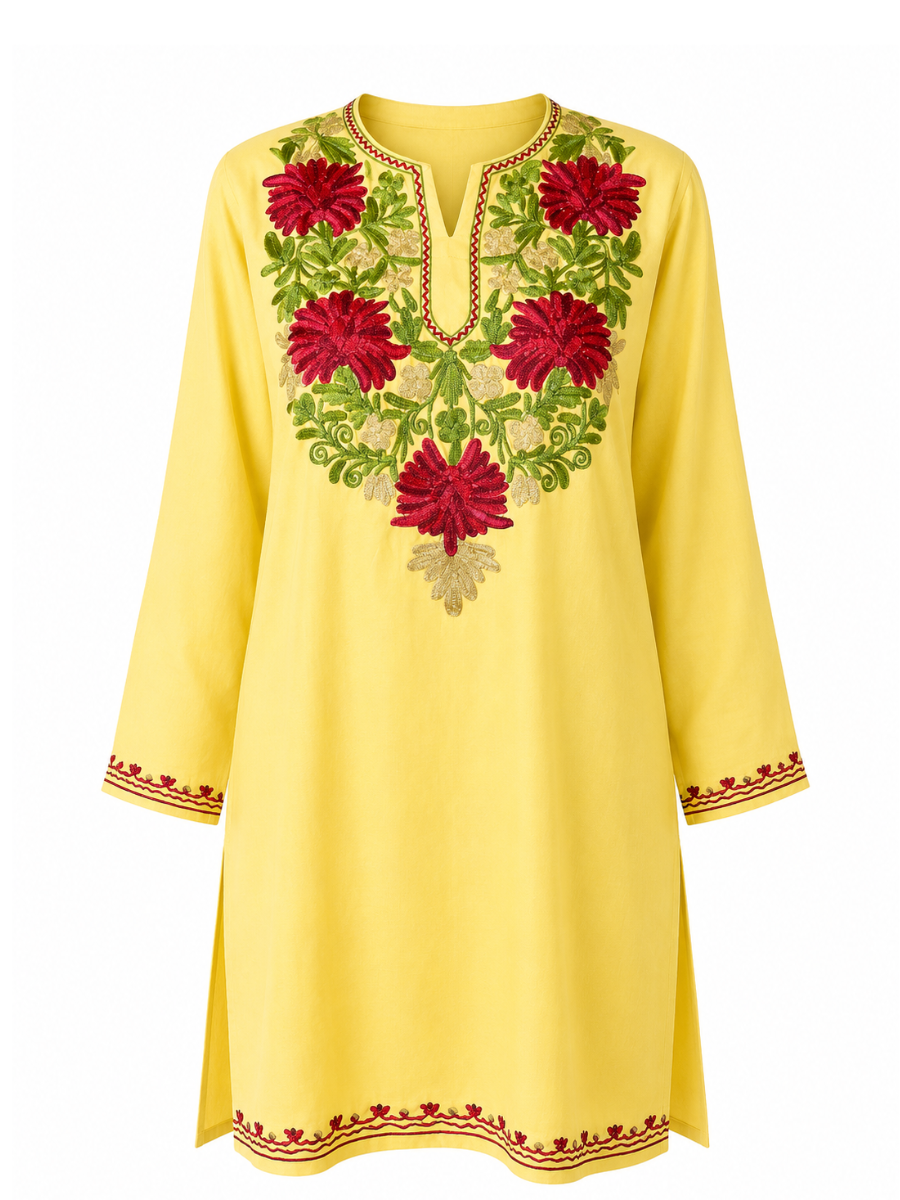 Noor : Aari embroidery summer kurti | Light Yellow