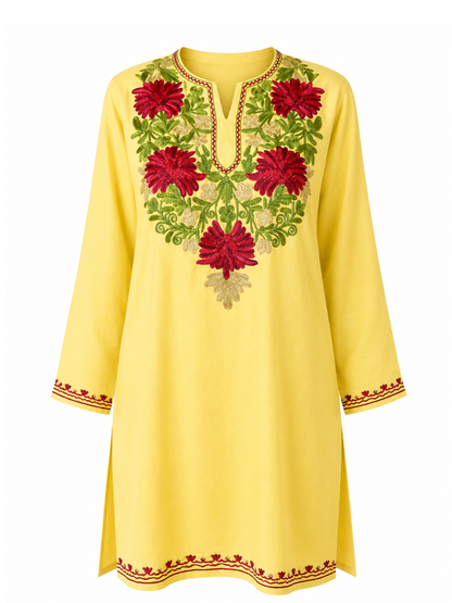 Noor : Aari embroidery summer kurti | Light Yellow
