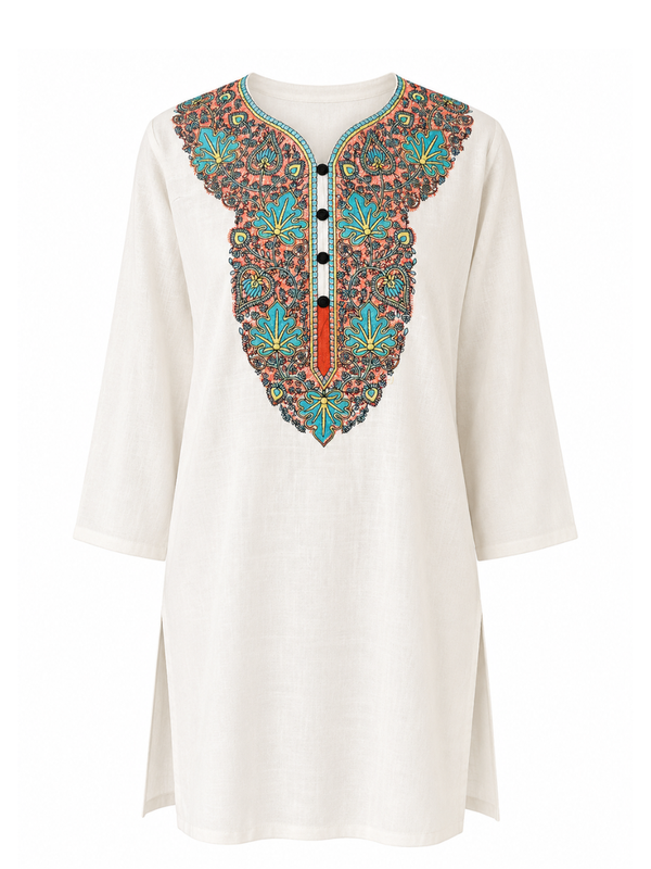 Noor : Aari embroidery summer kurti | White