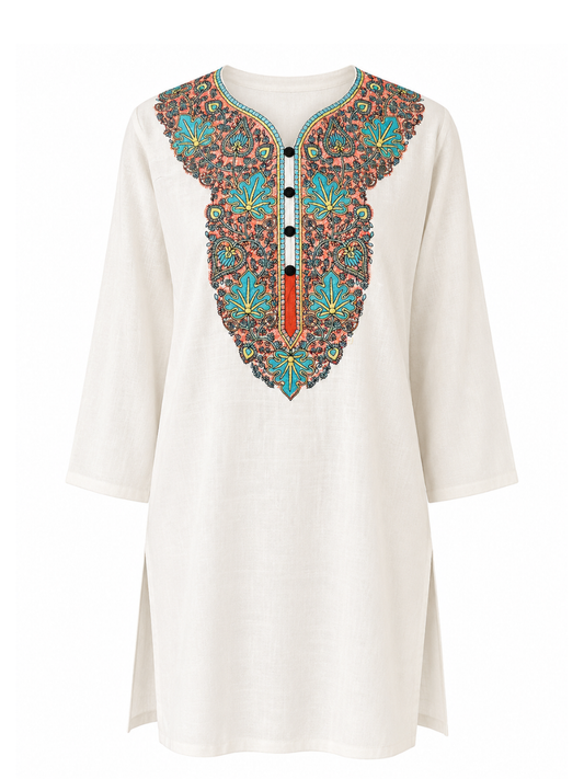 Noor : Aari embroidery summer kurti | White