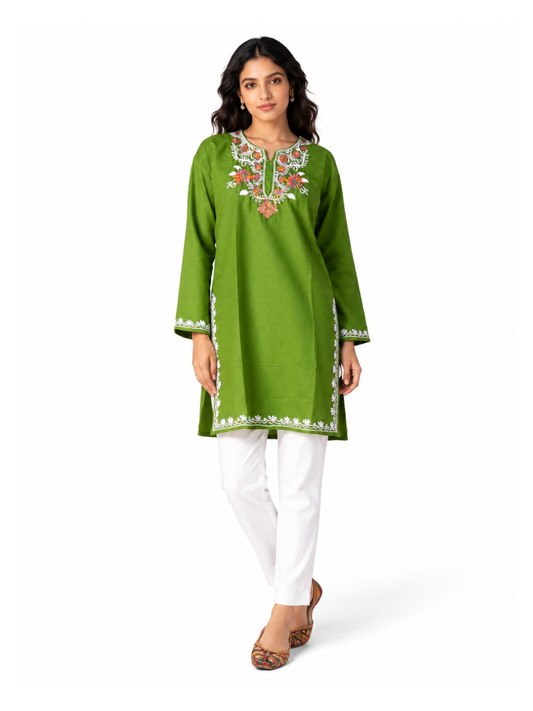 Noor : Aari embroidery summer kurti | Emerald Green