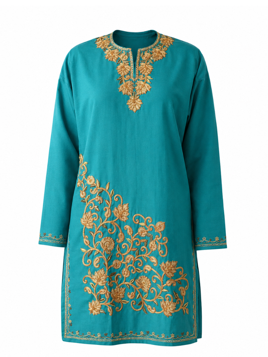 Noor : Aari Embroidery Summer Kurti |Ocean Teal