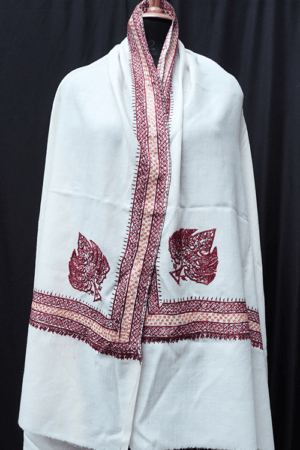 White Tusha Shawl with Sozni Handwork Embroidery